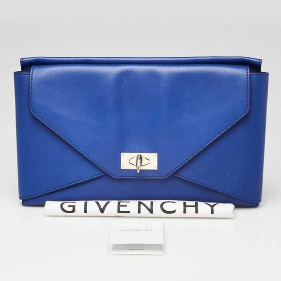 Givenchy Blue Leather Shark Medium Clutch Bag - Picture 1 of 12